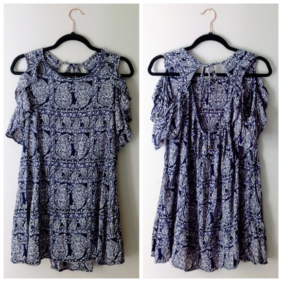 Angie | Cold Shoulder Boho Tunic Shift Mini Dress - Picture 1 of 8